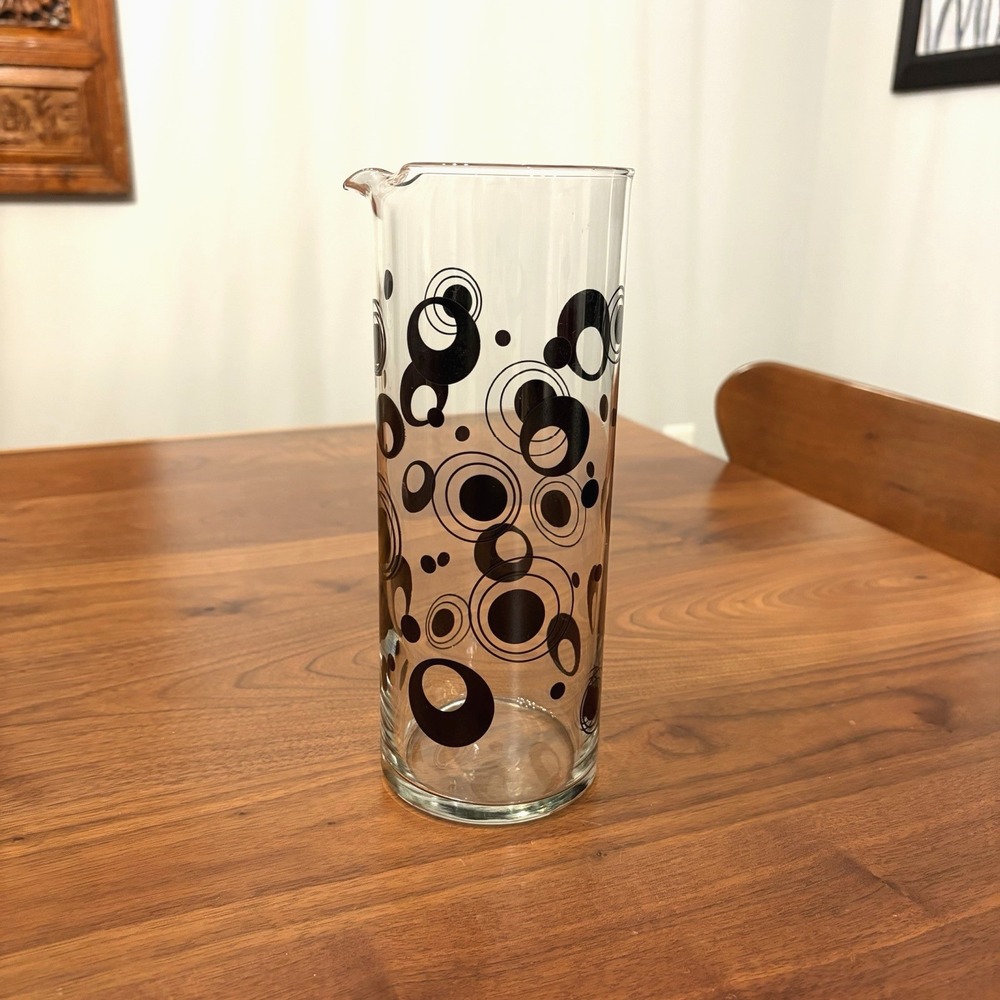 Vintage Libbey Kinney Mod Martini Pitcher Black Circles MCM Glass Barware 1960s